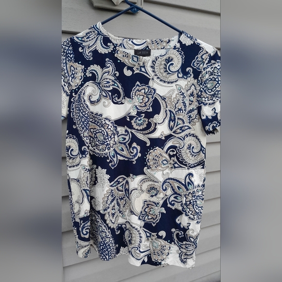 J. Jill Navy and Cream Paisley Blouse XS - Picture 5 of 6